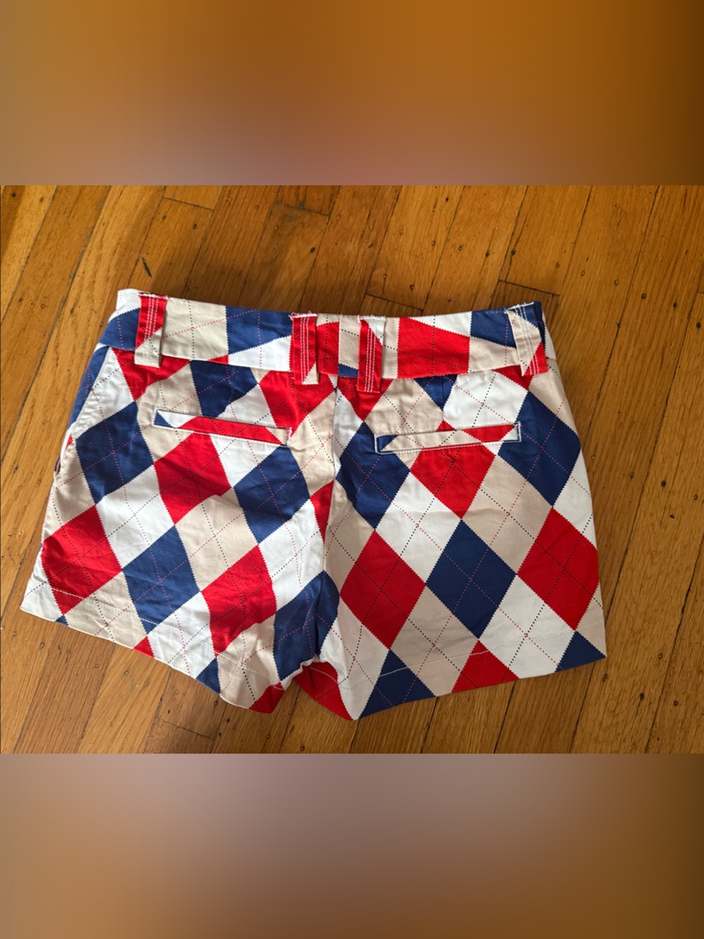 Argyle Print Women’s Golf Shorts in Red, White & Blue - Picture 5 of 5